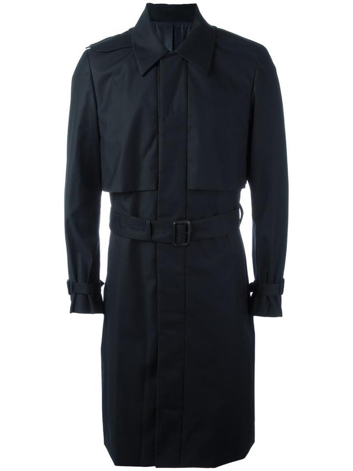 Juun.j Pocketed Belted Trench Coat, Men's, Size: 50, Blue, Polyester/rayon