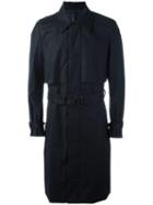 Juun.j Pocketed Belted Trench Coat, Men's, Size: 50, Blue, Polyester/rayon
