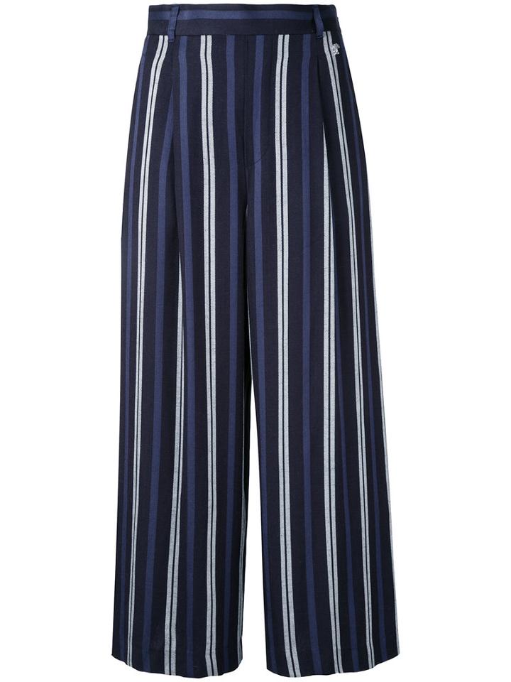 Loveless Striped Cropped Trousers, Women's, Size: 36, Blue, Linen/flax/rayon