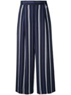 Loveless Striped Cropped Trousers, Women's, Size: 36, Blue, Linen/flax/rayon