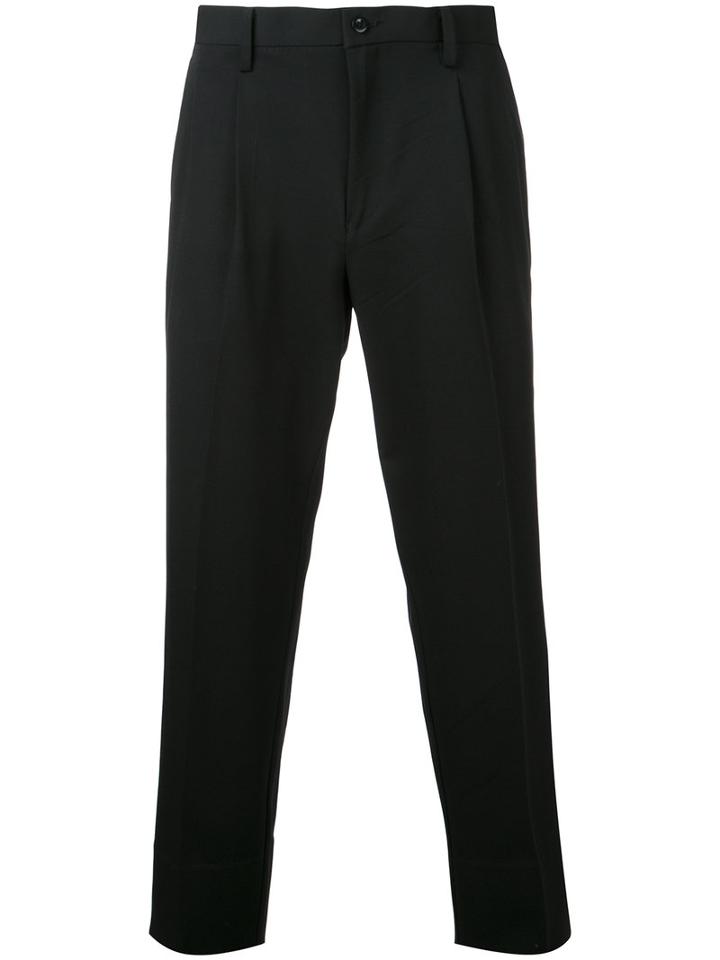 Estnation - Pleat Detail Cropped Trousers - Men - Polyester/polyurethane/rayon - M, Black, Polyester/polyurethane/rayon