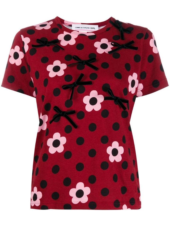 Comme Des Garçons Girl Floral Polka Dot T-shirt - Red
