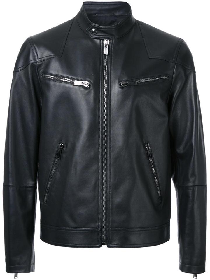 Kent & Curwen Leather Biker Jacket - Black