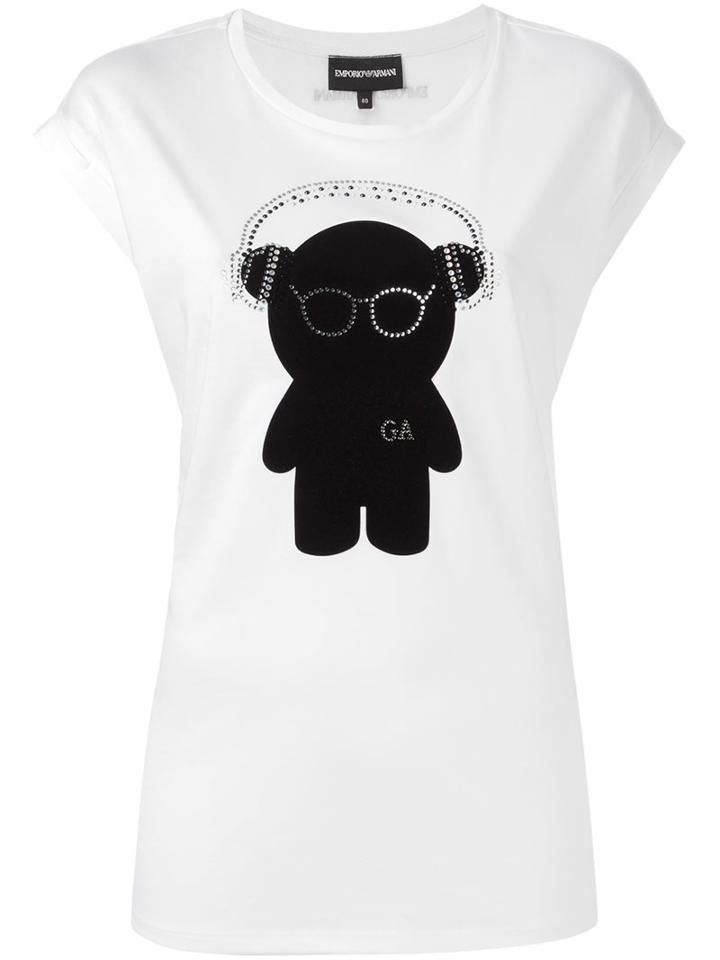 Emporio Armani Bear Print T-shirt, Women's, Size: 38, White, Cotton/polyester/lyocell