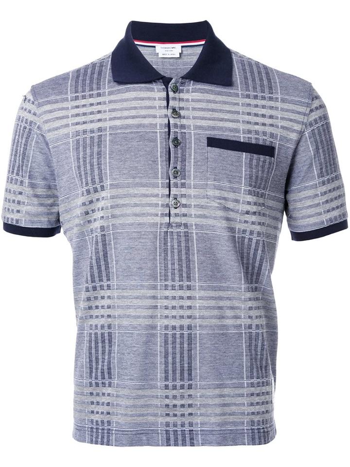Thom Browne Plaid Short-sleeved Polo Shirt, Men's, Size: 2, Blue, Cotton