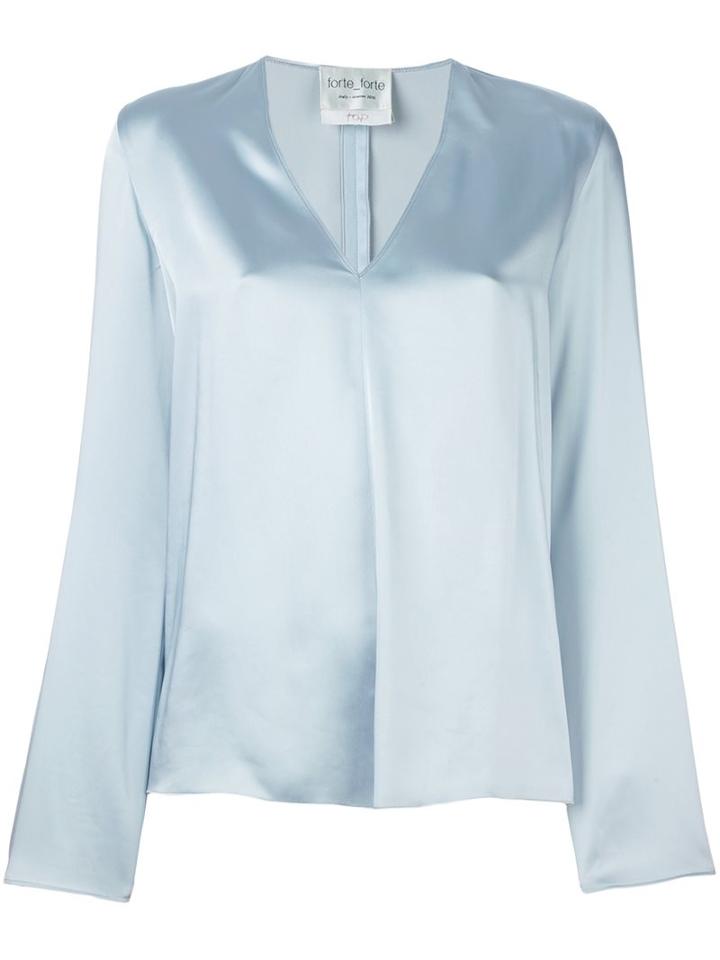 Forte Forte V-neck Satin Blouse, Women's, Size: 2, Blue, Acetate/viscose