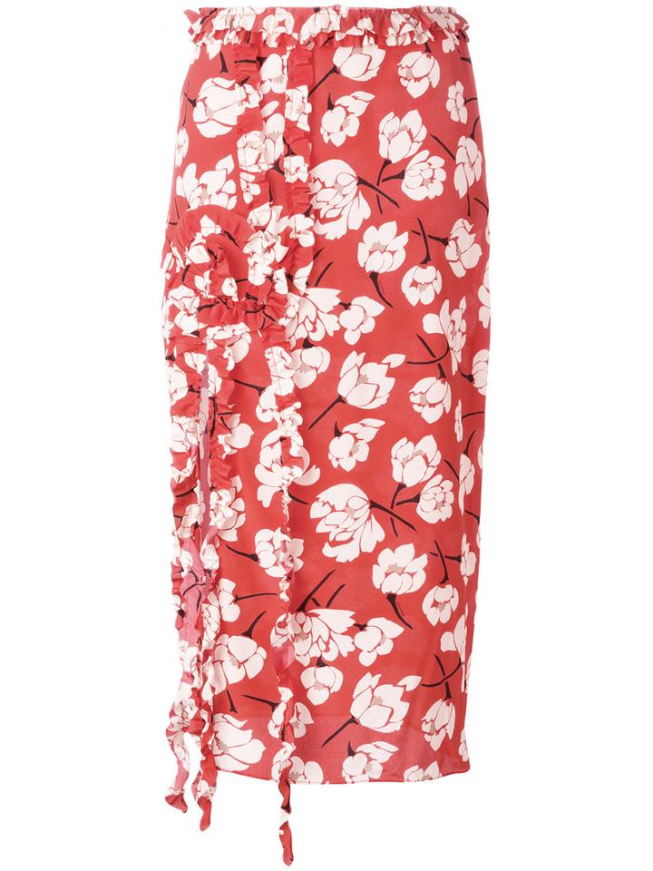 Rochas Ruffled Detail Skirt, Women's, Size: 44, Red, Silk