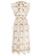 Costarellos Embroidered Ruffle Dress - Neutrals