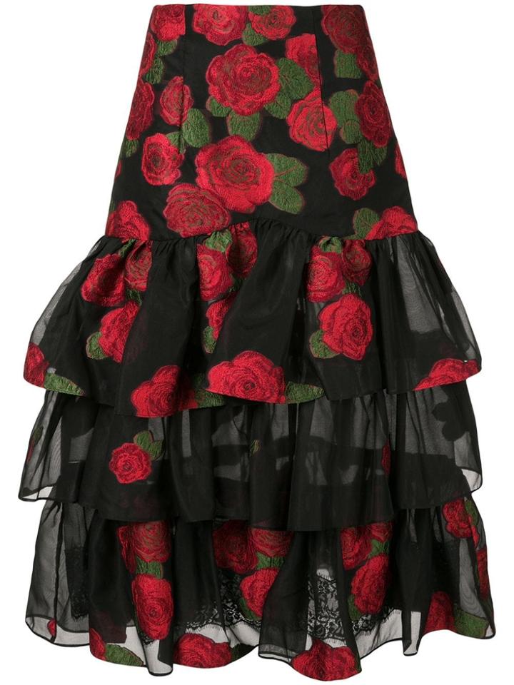 Bambah Roses Ruffle Skirt - Black