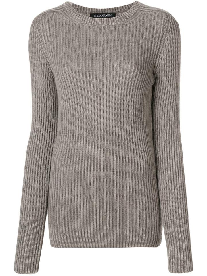 Iris Von Arnim Round Neck Ribbed Jumper - Neutrals