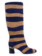 Lanvin Striped Suede Boots, Women's, Size: 36, Blue, Leather/suede