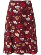 Salvatore Ferragamo Vintage 1990's Abstract Floral Print Skirt - Red