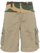 Off-white Spliced Camouflage Print Cargo Cotton Shorts - Green