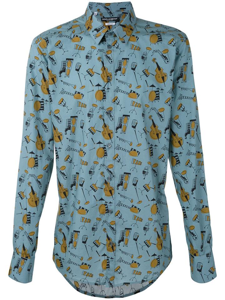 Dolce & Gabbana - Musical Instrument Print Shirt - Men - Cotton - 42, Blue, Cotton