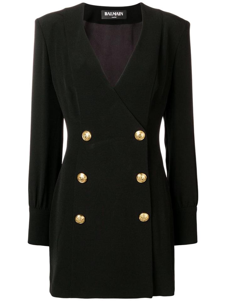 Balmain Embossed Button Dress - Black