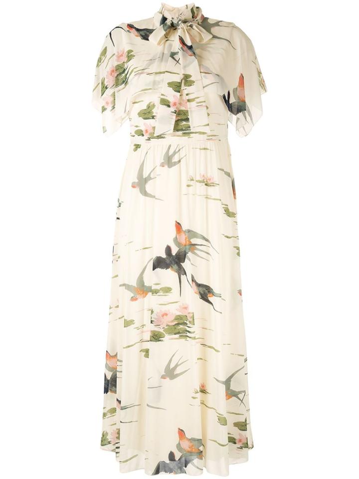 Red Valentino Swallow Print Dress - White