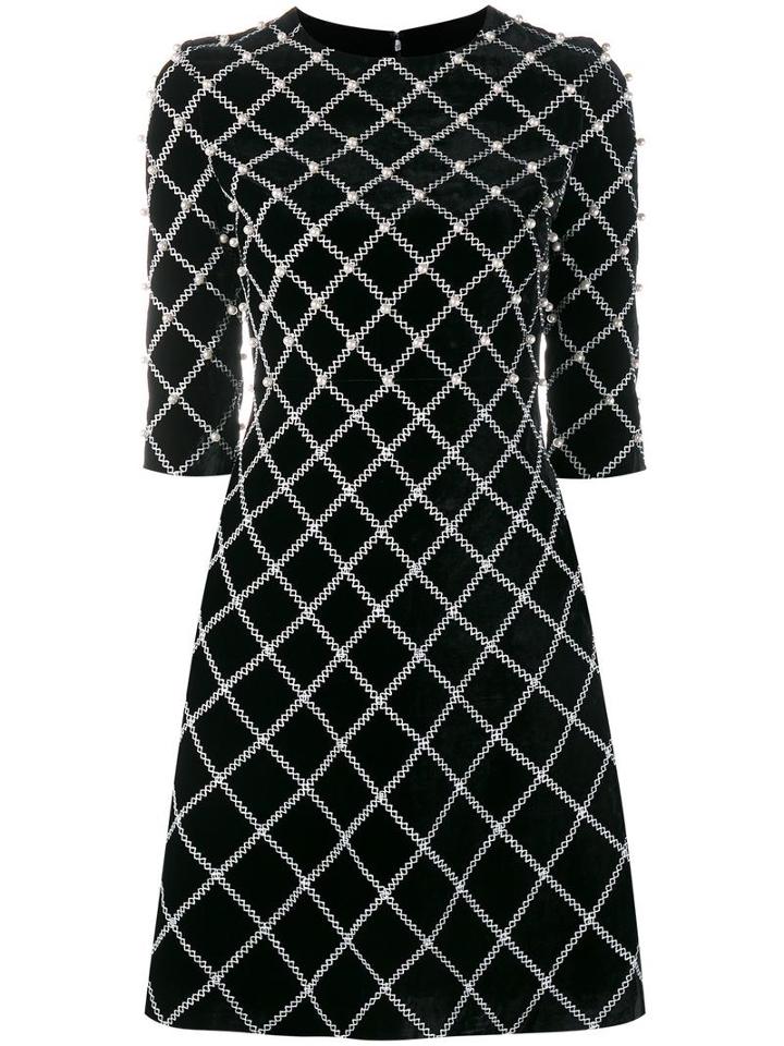 Huishan Zhang Pearl Embellished Lattice Dress, Women's, Size: 10, Black, Silk/shell/swarovski Crystal