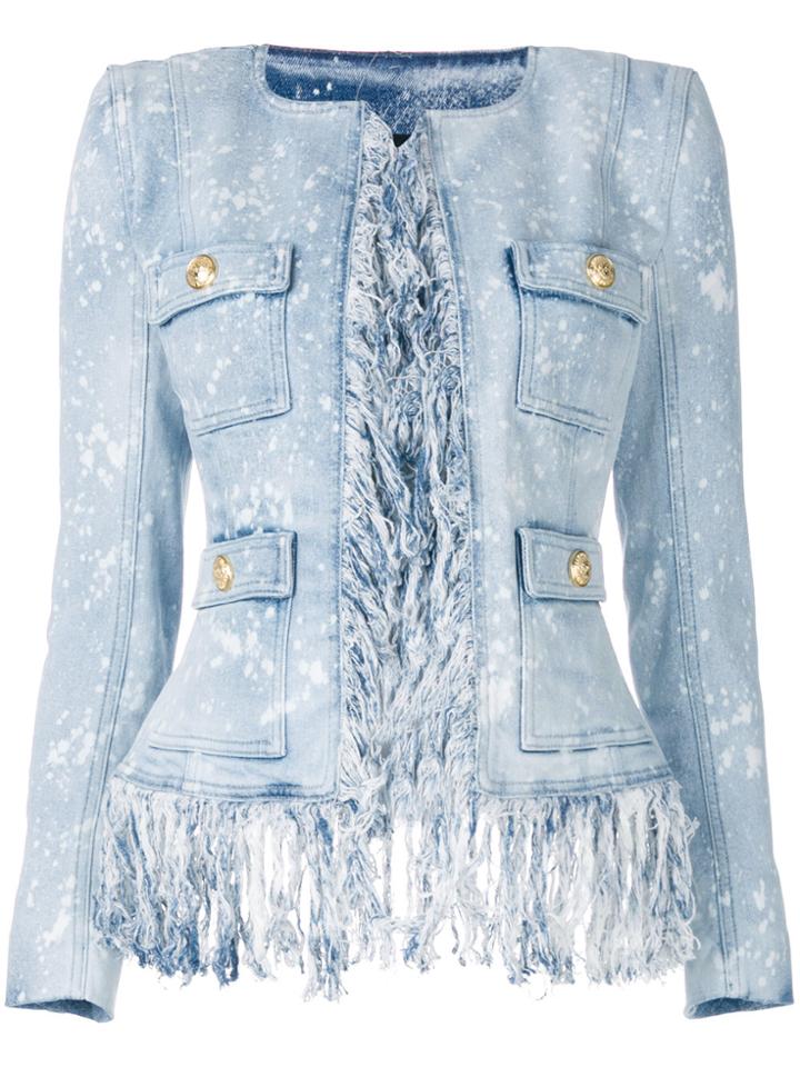 Balmain Fringed Denim Jacket - Blue