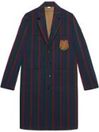 Gucci Striped Wool Coat With Crest - Blue
