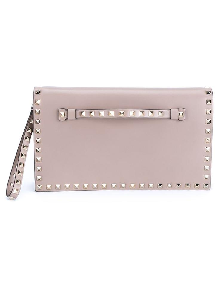 Valentino Rockstud Clutch, Women's, Nude/neutrals, Lamb Skin