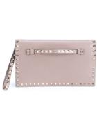 Valentino Rockstud Clutch, Women's, Nude/neutrals, Lamb Skin