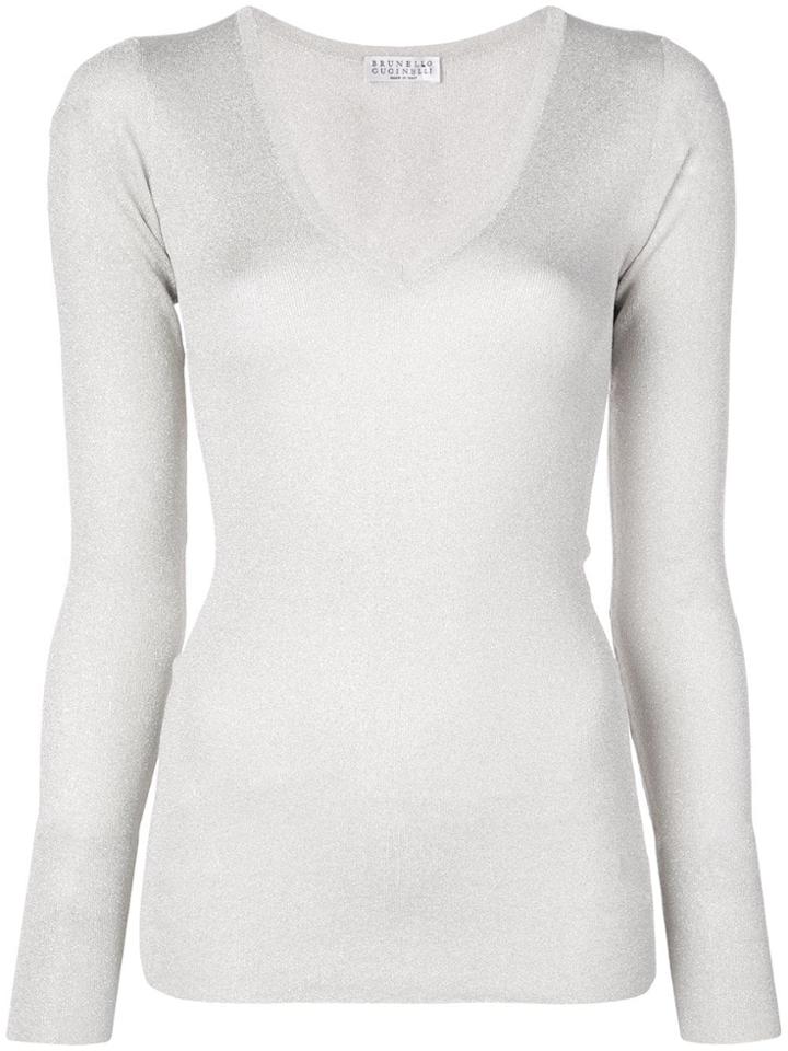 Brunello Cucinelli Slim-fit V-neck Top - Neutrals