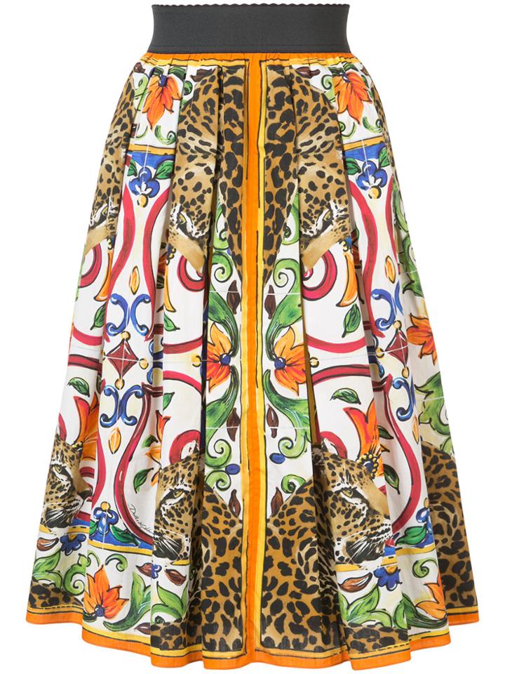 Dolce & Gabbana Majolica Leopard Midi Skirt - Multicolour