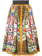 Dolce & Gabbana Majolica Leopard Midi Skirt - Multicolour