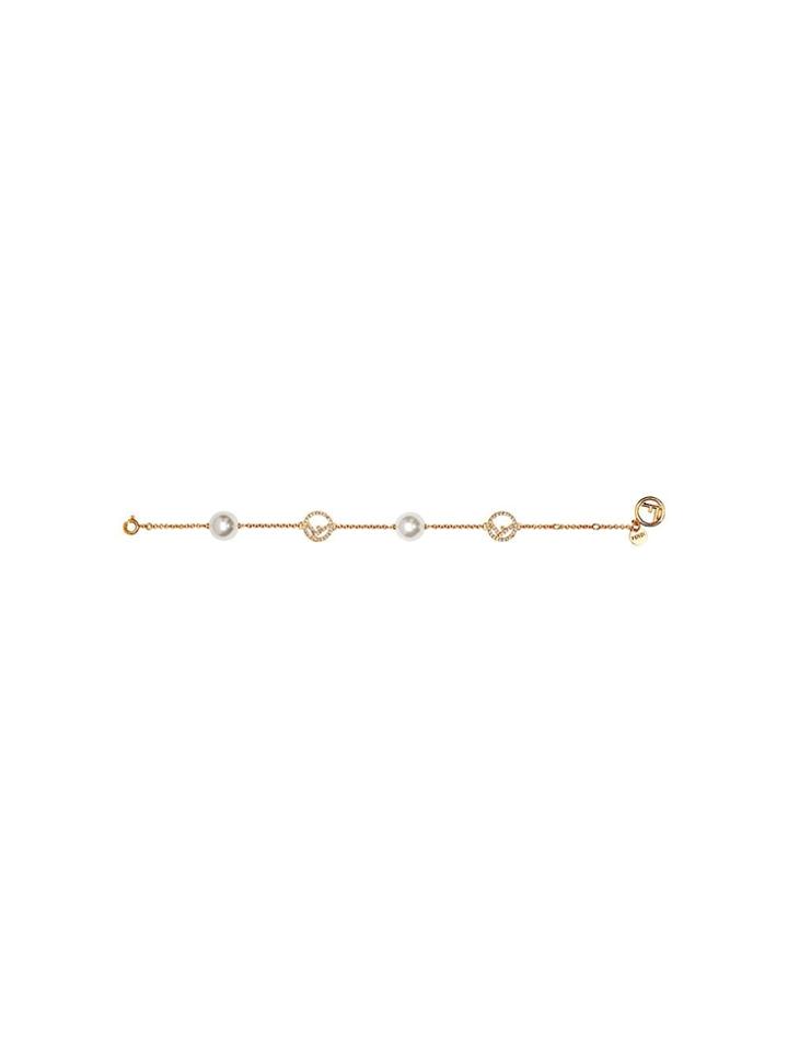 Fendi Logo Charm Chain Bracelet - F18a4-soft Gold +white +cr