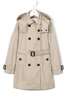 Burberry Kids Hooded Trench Coat, Girl's, Size: 8 Yrs, Nude/neutrals