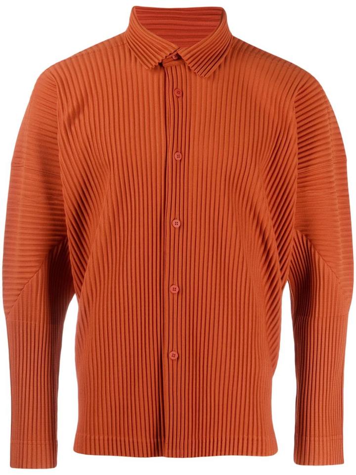 Homme Plissé Issey Miyake Pleated Long-sleeved Shirt - Orange