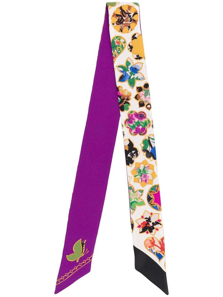 Salvatore Ferragamo Floral Print Slim Scarf - Purple