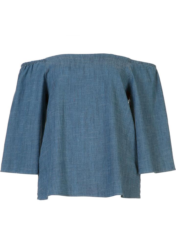 Alice+olivia Off-the-shoulder Blouse, Women's, Size: Xs, Blue, Lyocell/linen/flax/polyester