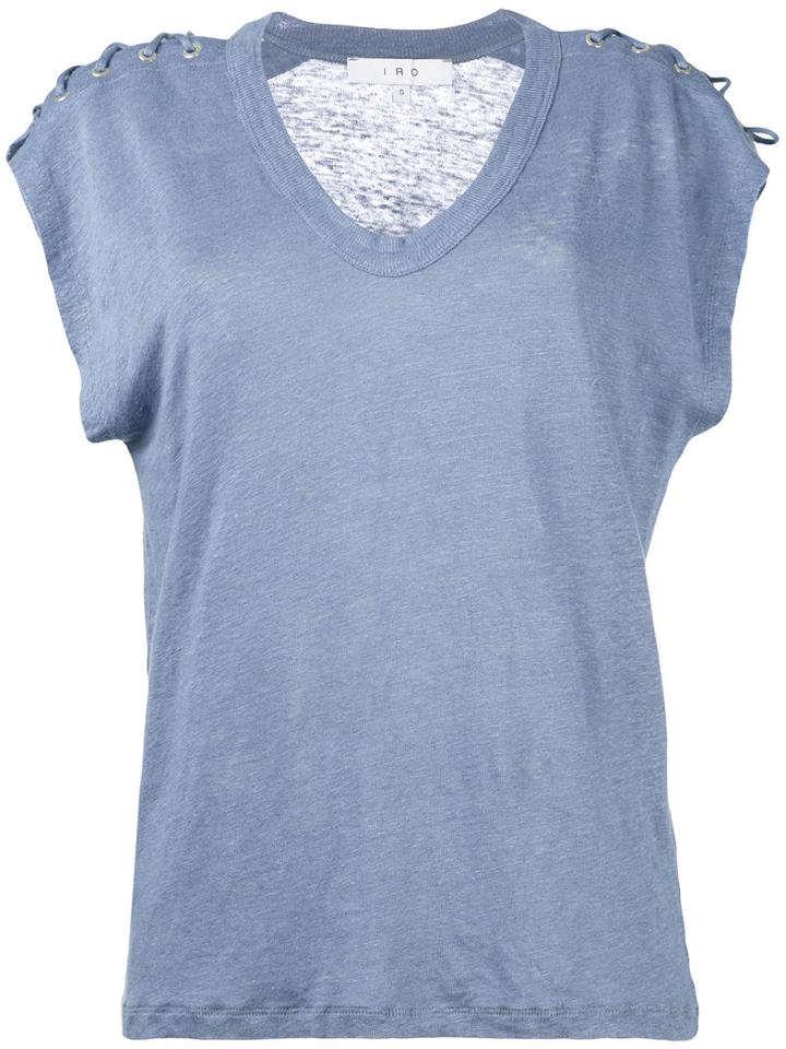 Iro - Lace-up T-shirt - Women - Linen/flax - S, Blue, Linen/flax