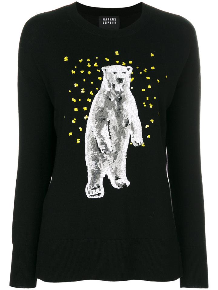 Markus Lupfer Sequinned Polar Bear Jumper - Black