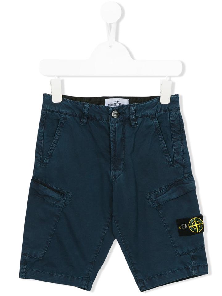 Stone Island Kids Over-dyed Cargo Shorts, Toddler Boy's, Size: 2 Yrs, Blue