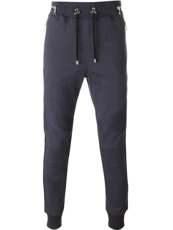 Balmain Biker Track Pants, Men's, Size: Medium, Blue, Cotton