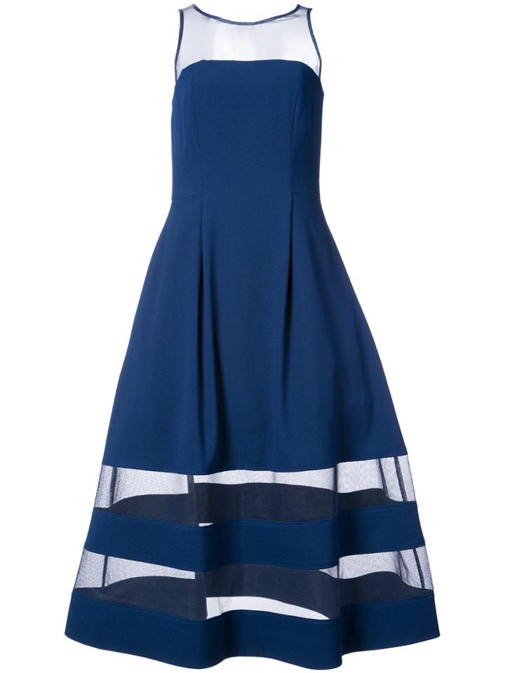 Aidan Mattox Flared Sheer-panel Midi Dress - Blue