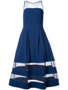 Aidan Mattox Flared Sheer-panel Midi Dress - Blue