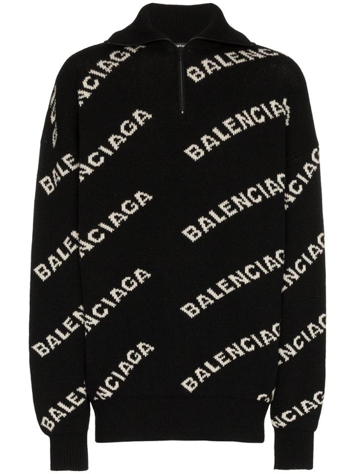 Balenciaga Logo Knit Zipped Jumper - Black