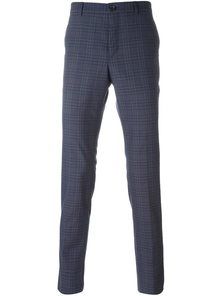 Ps By Paul Smith Tailored Classic Check Trousers, Men's, Size: 30/32, Blue, Acetate/viscose/merino