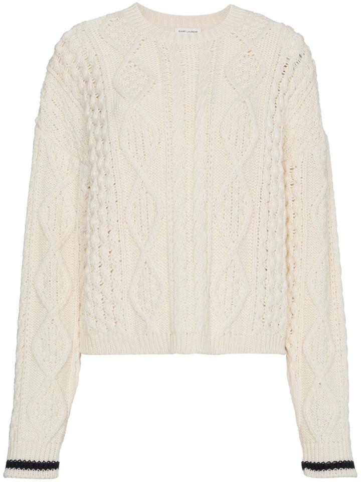 Saint Laurent Contrast Cuff Cable Knit Sweater - Unavailable