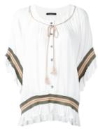 Roberto Collina Striped Embroidered Blouse, Women's, Size: Small, White, Viscose