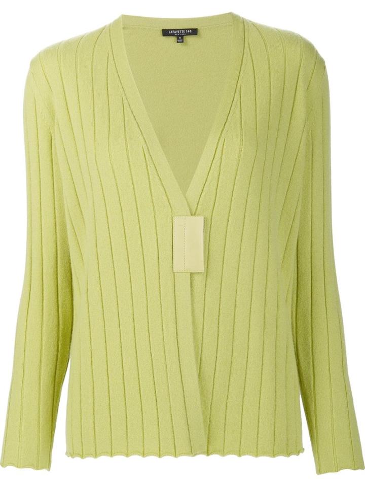 Lafayette 148 Ribbed V Neck Cardigan, Women's, Size: Xl, Green, Cashmere