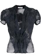Christian Dior Vintage Floral Shortsleeved Blouse - Blue