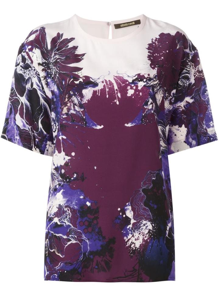 Roberto Cavalli Floral Print T-shirt, Women's, Size: 42, Pink/purple, Silk