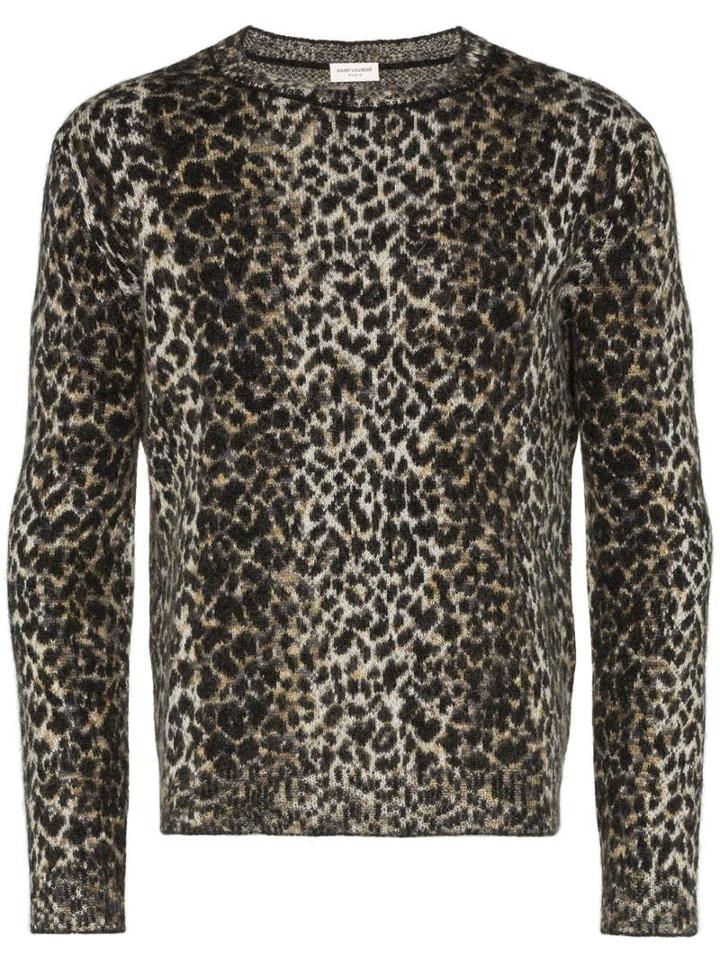 Saint Laurent Leopard Print Knit Jumper - Black