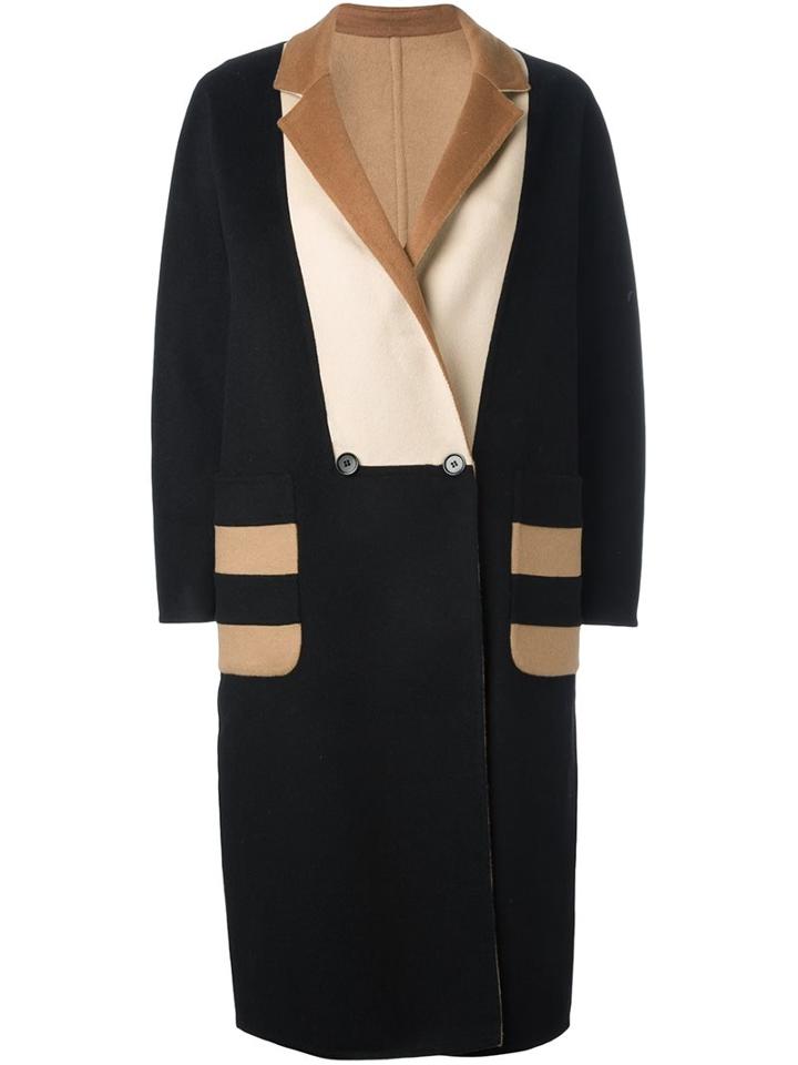 Max Mara Colour Block Coat, Women's, Size: 38, Black, Angora/virgin Wool