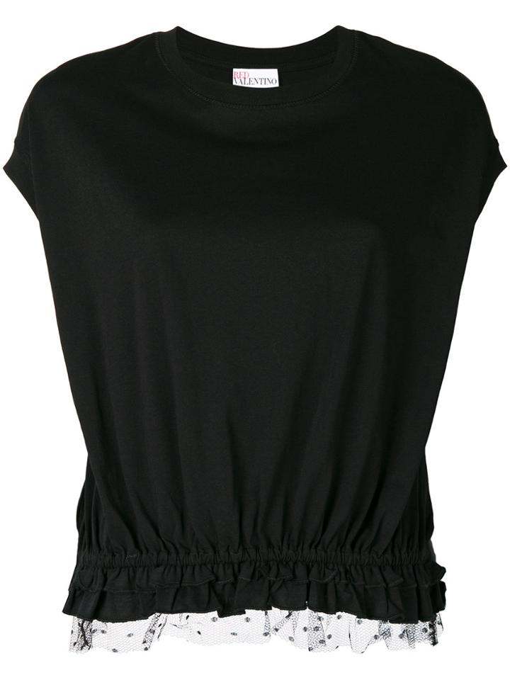 Red Valentino Ruched And Polka Dot Net Hem Top - Black