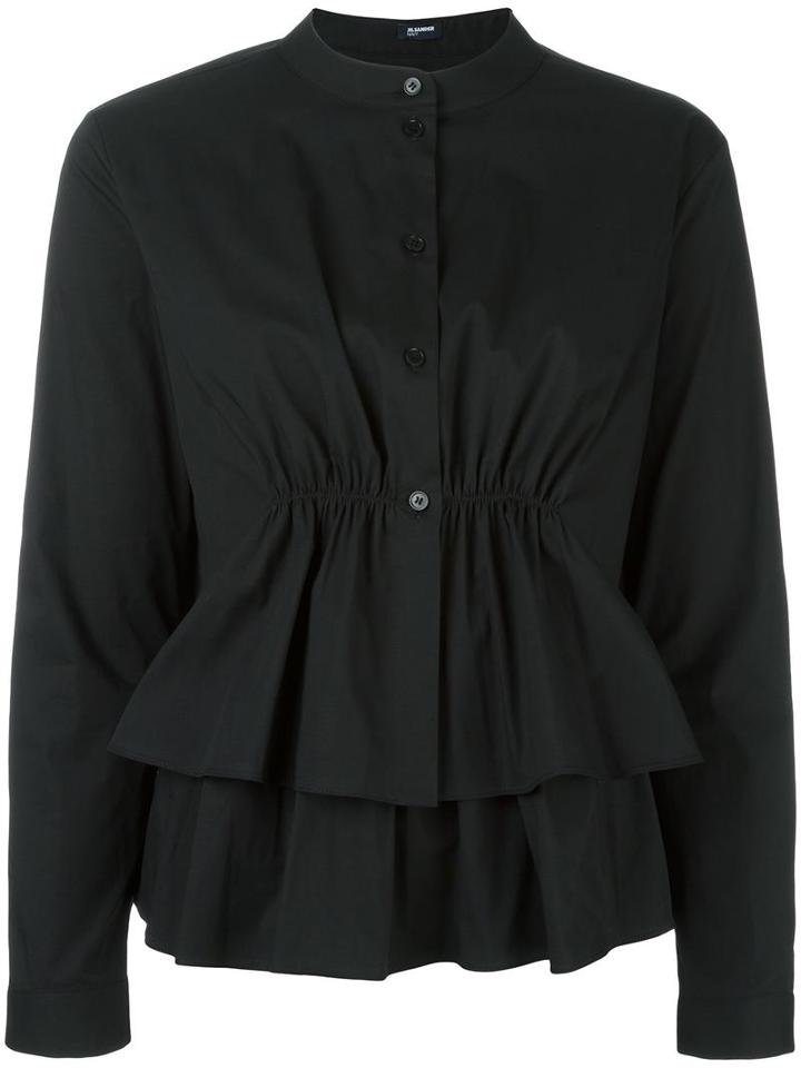 Jil Sander Navy Tiered Ruffled Blouse, Women's, Size: 40, Black, Cotton/spandex/elastane
